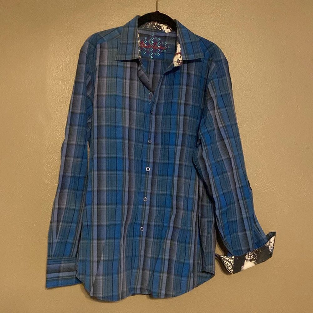 Robert Graham Shirt Mens Blue Plaid Classic Fit Button Down LS Size XL